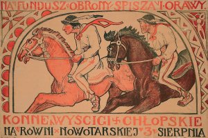 Konne wyScigi chlopskie na rowni nowotarskiej by Kazimierz Sichulski Oil Painting