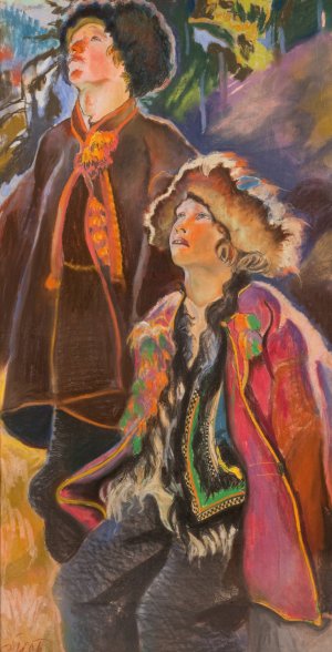 Palm Sunday - triptych. Hutsul boys by Kazimierz Sichulski Oil Painting
