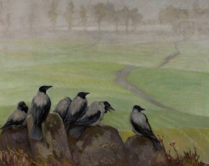 Crows - Council of Seniors by Kazimierz Stabrowski Oil Painting