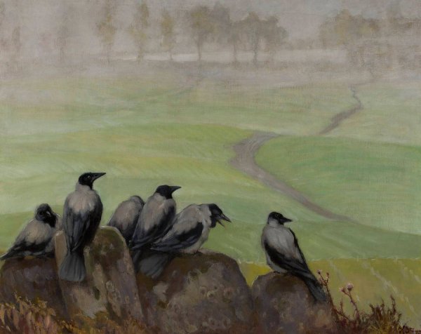 Crows - Council of Seniors  by Kazimierz Stabrowski - Hand-Painted Oil Painting Reproduction