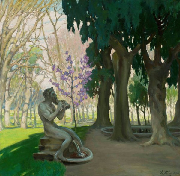 Faun - Villa Borghese  by Kazimierz Stabrowski - Hand-Painted Oil Painting Reproduction