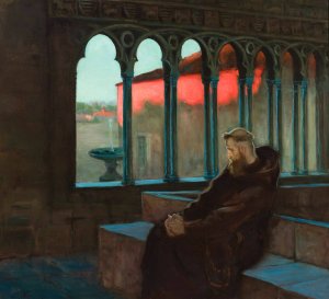 In monastic silence by Kazimierz Stabrowski Oil Painting
