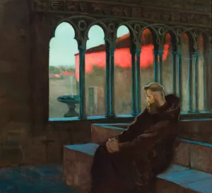 In monastic silence by Kazimierz Stabrowski Oil Painting