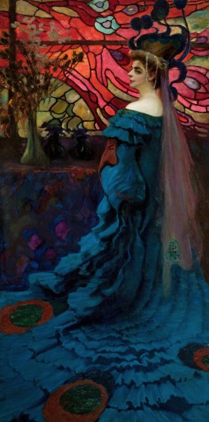 Peacock - portrait of Zofia Borucinska nee Jakimowicz by Kazimierz Stabrowski Oil Painting