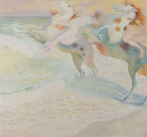 Sketch for 'Fight for a Woman' by Kazimierz Stabrowski Oil Painting