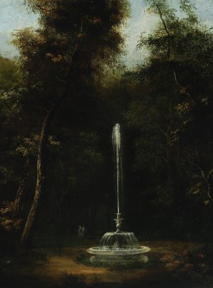 View of the lazienki Park with a fountain II by Kazimierz Wojniakowski Oil Painting