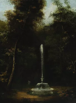 View of the lazienki Park with a fountain II Oil painting by Kazimierz Wojniakowski