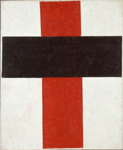Main Product Photo of Large cross in black over red on white  Painting by Kazimir Malevich
