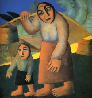 Peasant Woman with Buckets and a Child by Kazimir Malevich - Oil Painting Reproduction