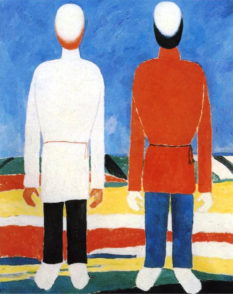Main Product Photo of Two Male Figures Painting by Kazimir Malevich