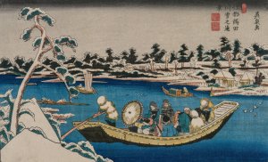 A Distant View of Snow on the Sumida River in Edo by Keisai Eisen Oil Painting