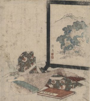 Heike monogatari to biwa to tsuitate by Keisai Eisen Oil Painting