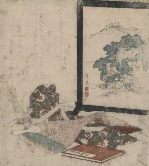 Heike monogatari to biwa to tsuitate by Keisai Eisen Oil Painting