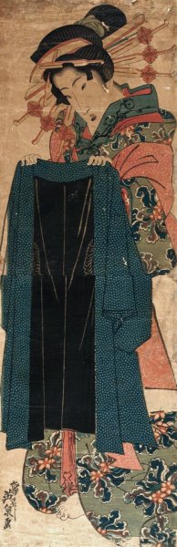 Kyaku no haori o motsu yujo by Keisai Eisen Oil Painting