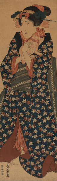 Neko o idaku musume by Keisai Eisen Oil Painting
