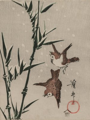 Sparrows, Bamboo and Falling Snow by Keisai Eisen Oil Painting