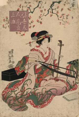 Ukiyo bijin mitate sankyoku by Keisai Eisen Oil Painting