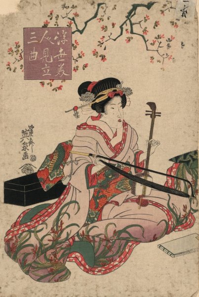 Ukiyo bijin mitate sankyoku  by Keisai Eisen - Hand-Painted Oil Painting Reproduction