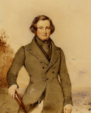 Portrait of a Gentleman Holding a Telescope by Kenneth Macleay Oil Painting
