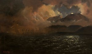 The Phantom Canoe- A Legend of Lake Tarawera Oil painting by Kennett Watkins