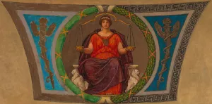 Sketch for Mosaic, Wisconsin State Capital, 'Justice' by Kenyon Cox Oil Painting