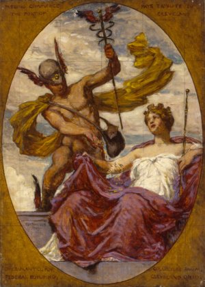 Study for Mural at U.S. Custom House, Cleveland, OH, 'Passing Commerce Pays Tribute to the Port of Cleveland' by Kenyon Cox Oil Painting