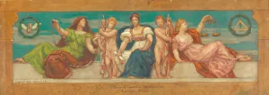 The Common Law, Study for Left Panel of 'The Reign of Law,'Frieze for Appellate Court, New York by Kenyon Cox Oil Painting
