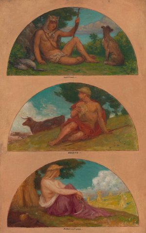 The Progress of Civilization; Hunting, Herding, Agriculture by Kenyon Cox Oil Painting