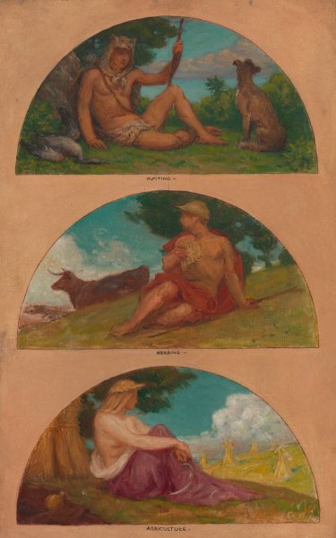 Main Product Photo of The Progress of Civilization; Hunting, Herding, Agriculture  Painting by Kenyon Cox