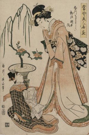 A Lady-in-Waiting with Waist as Slender as a Willow from the series Flowers and Modern Beauties by Kikukawa Eizan Oil Painting