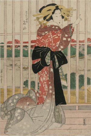 The Courtesan Meizan of the Chojiya on a Balcony Overlooking the Sumida River by Kikukawa Eizan Oil Painting