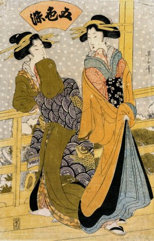 Two Courtesans on a Balcony by Kikukawa Eizan Oil Painting