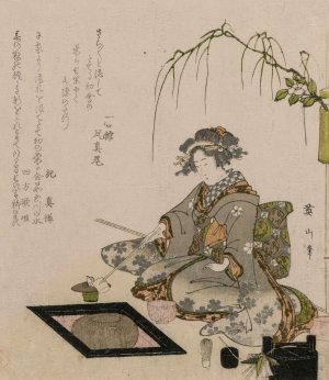 Woman Performing the Tea Ceremony by Kikukawa Eizan Oil Painting