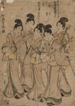 Young Women with Musical Instruments by Kikukawa Eizan Oil Painting