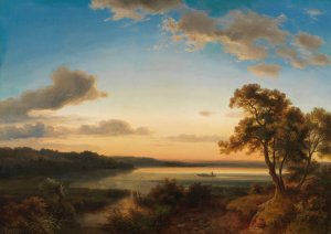 Morgendliche Seelandschaft mit heimkehrendem Fischer by Kilian Metzinger Oil Painting