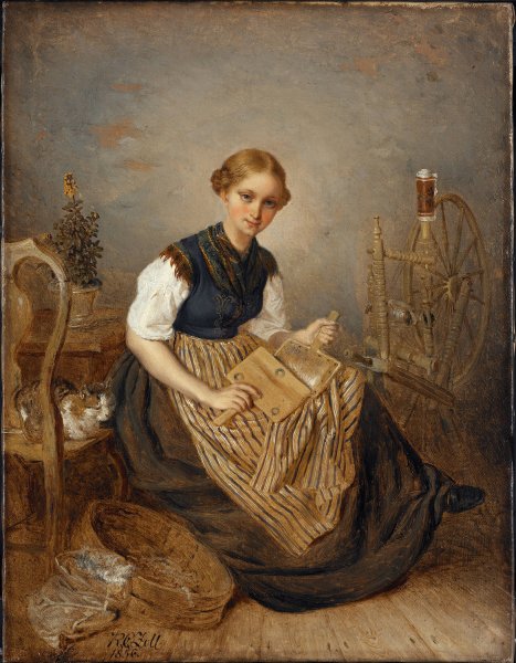 Main Product Photo of A Girl Carding  Painting by Kilian Zoll