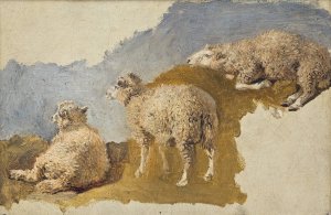 Three Sheep. Study by Kilian Zoll Oil Painting