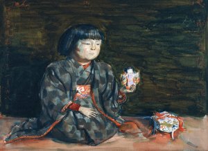 Seated Portrait of Reiko with a Doll by Kishida Ryusei Oil Painting