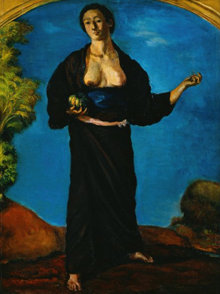Woman with a Pumpkin  by Kishida Ryusei - Hand-Painted Oil Painting Reproduction