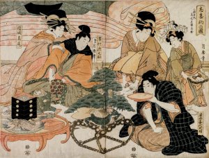 Picture of the First Visit to the Pleasure Quarters by Kitagawa Tsukimaro Oil Painting