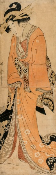 Geisha Standing Beside a Shamisen Case by Kitagawa Utamaro II Oil Painting