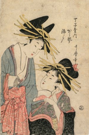 The Courtesans Karagoto and Nishikido of Chojiya by Kitagawa Utamaro II Oil Painting