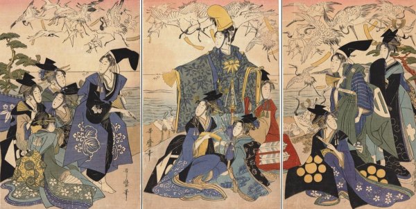 Caps and Cranes  by Kitagawa Utamaro - Hand-Painted Oil Painting Reproduction