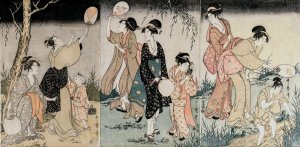 Catching Fireflies by Kitagawa Utamaro Oil Painting