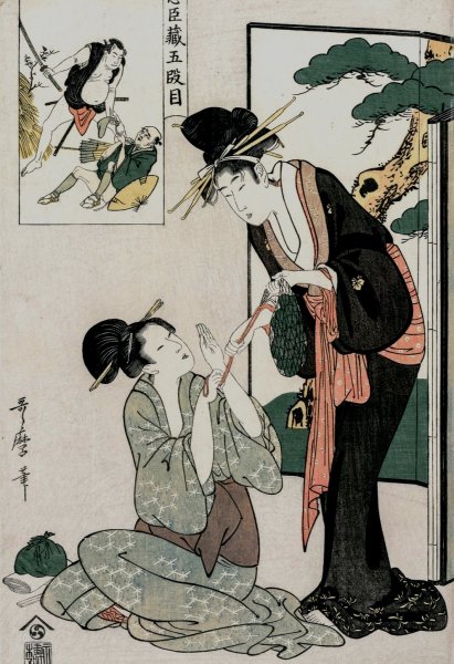 Chushingura: Act V of The Storehouse of Loyalty  by Kitagawa Utamaro - Hand-Painted Oil Painting Reproduction