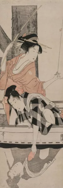 Couple in a Boat by Kitagawa Utamaro Oil Painting