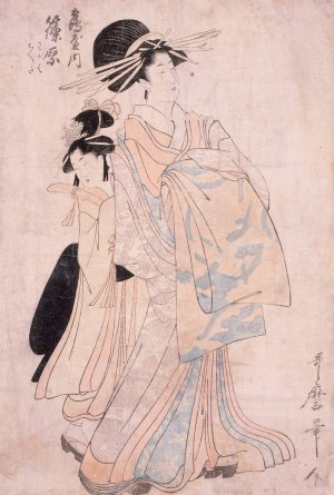 Courtesan Shinowara of Tsuruya, kamuro Wakaba and Chieda by Kitagawa Utamaro Oil Painting