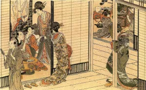 Cyprians Attending Upon Their Femiliar Guests Oil painting by Kitagawa Utamaro