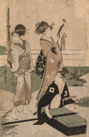 DaimyO and his Retinue Crossing a Stream in Plain Near Fuji by Kitagawa Utamaro Oil Painting