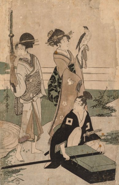 DaimyO and his Retinue Crossing a Stream in Plain Near Fuji  by Kitagawa Utamaro - Hand-Painted Oil Painting Reproduction